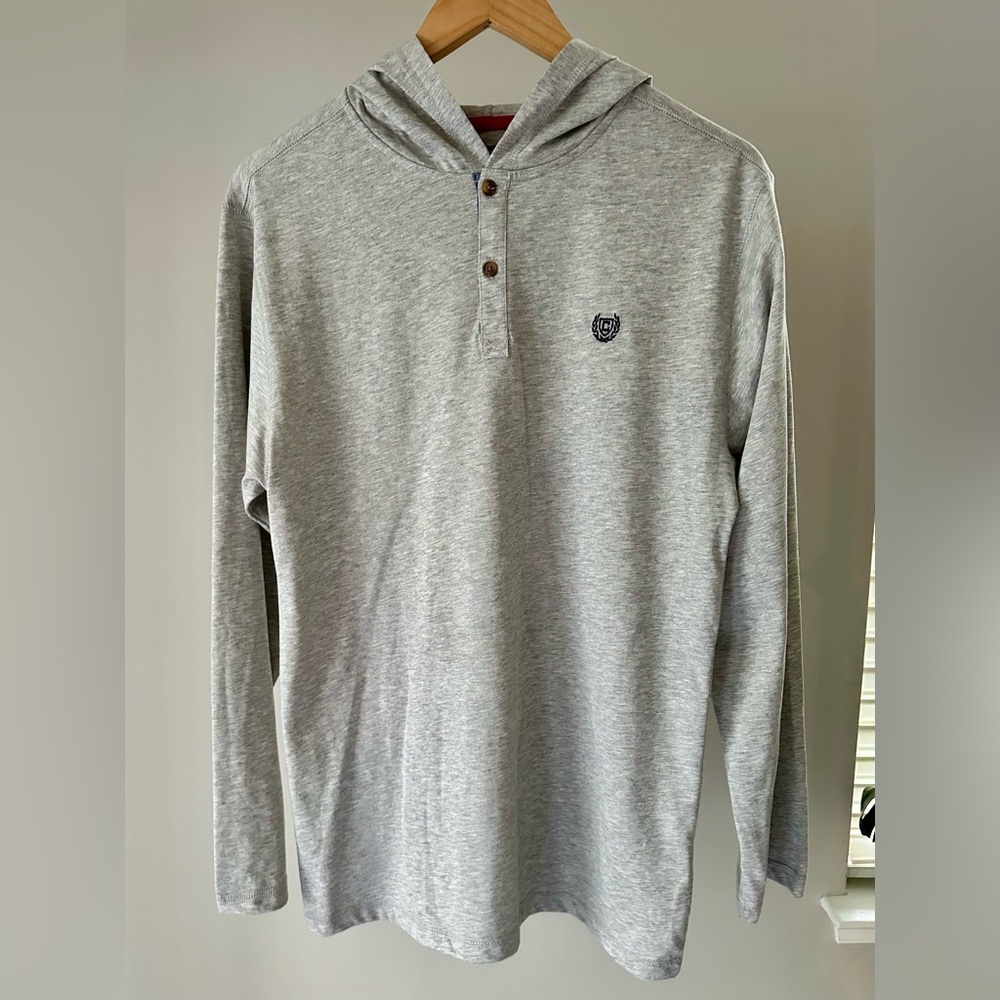 Chaps Light Gray Hooded Henley Shirt Youth XL (18/20) Long Sleeve Cotton Blend